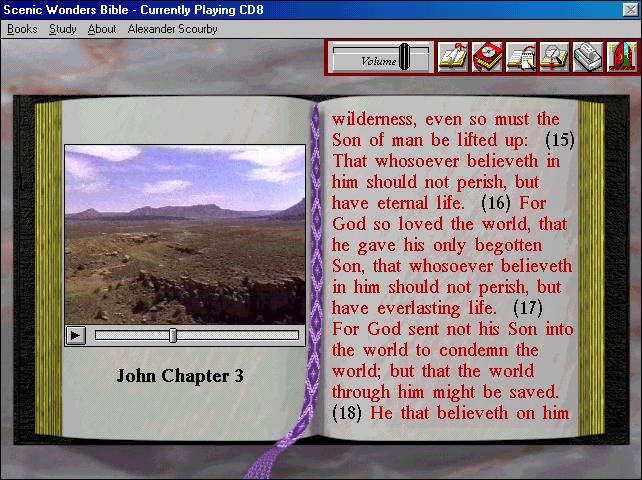 The original Scenic Wonders Bible CD-ROM software showing John Chapter 3