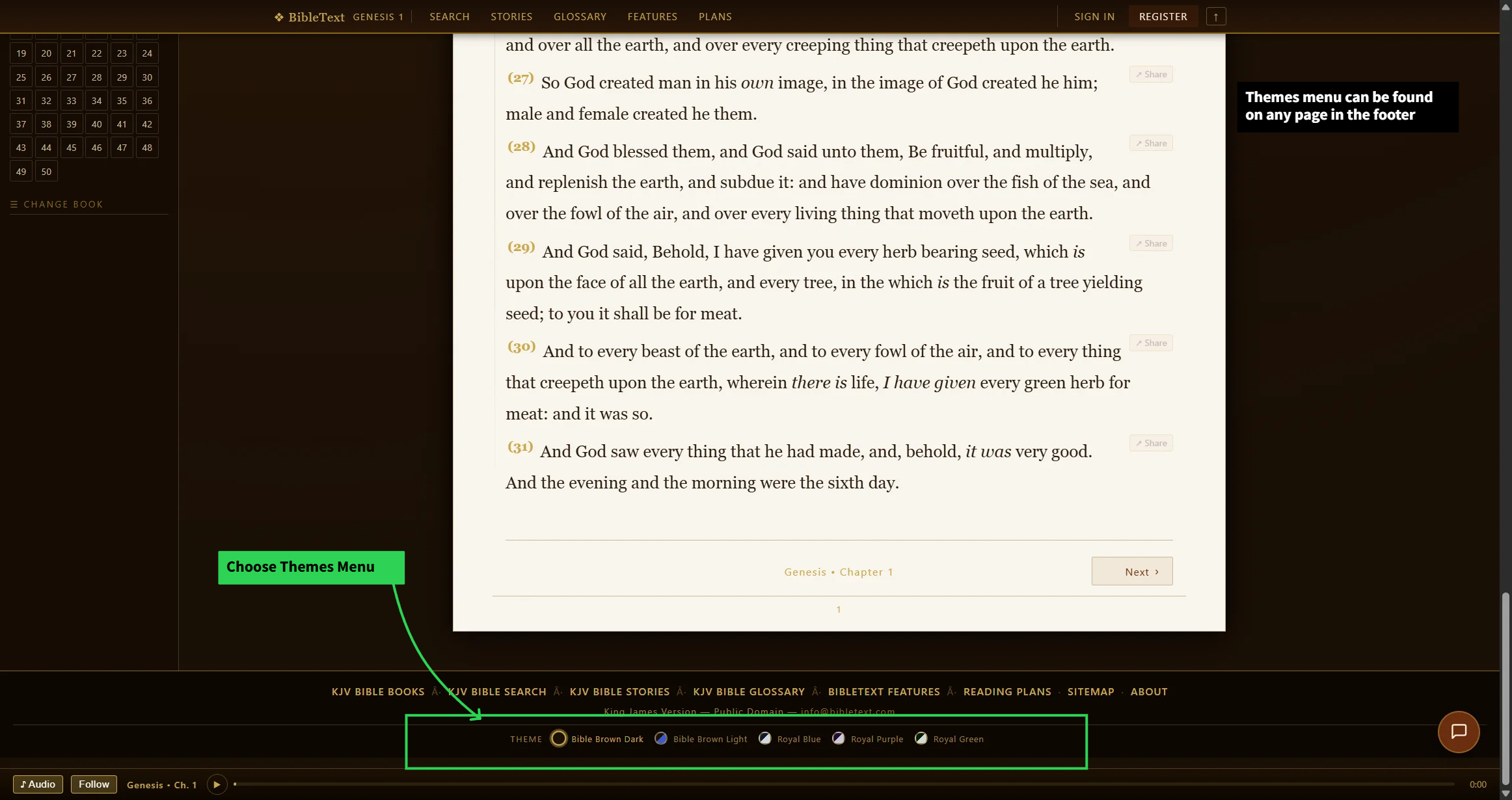 Theme Picker Menu theme — the reading page