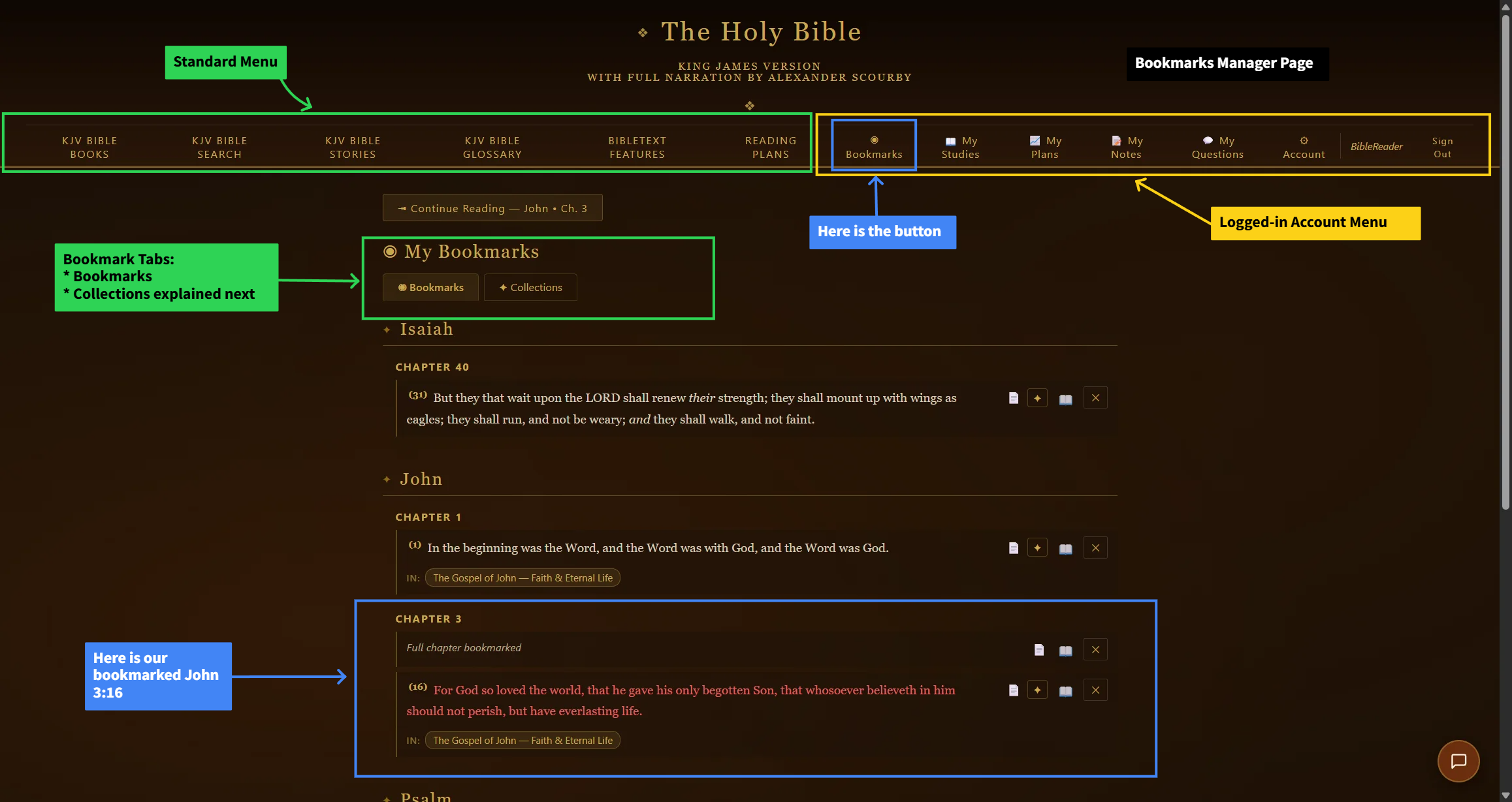 My Bookmarks Page tab — close-up of this tool