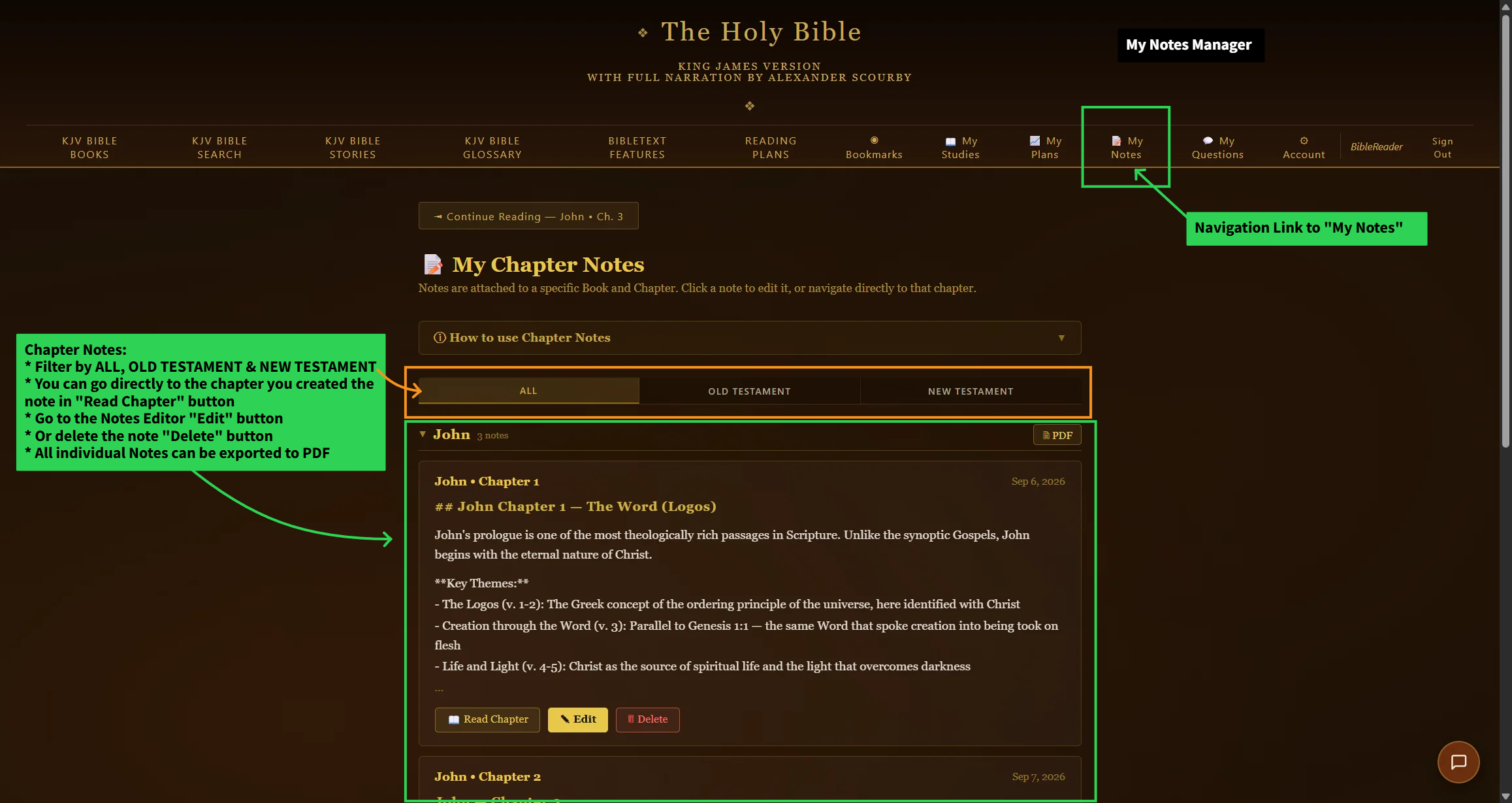 4. My Notes Page tab — close-up of this tool