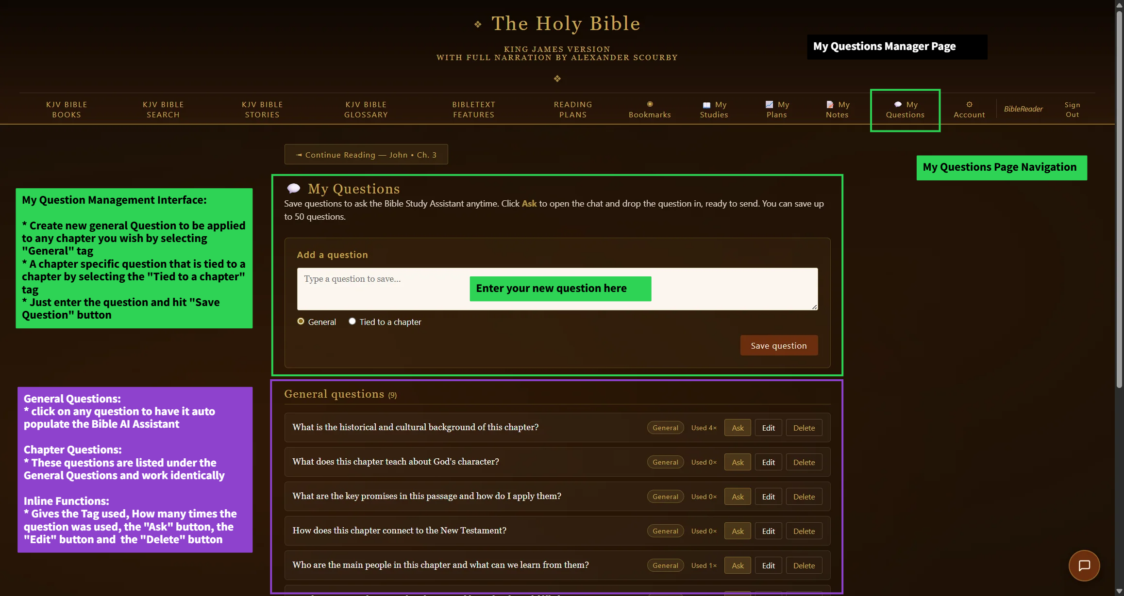 5. Manage Questions tab — close-up of this tool
