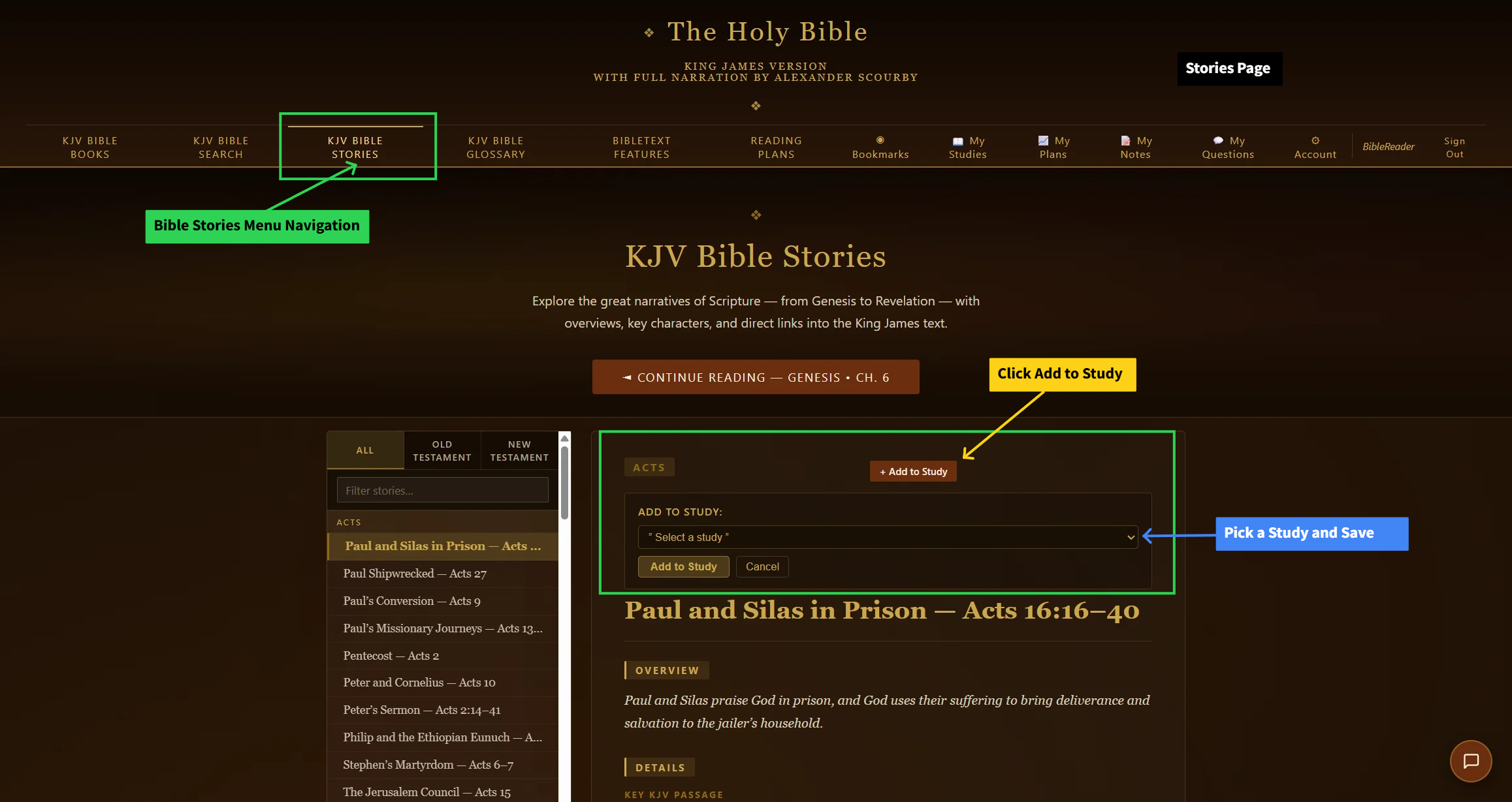 3. Bible Stories tab — close-up of this tool