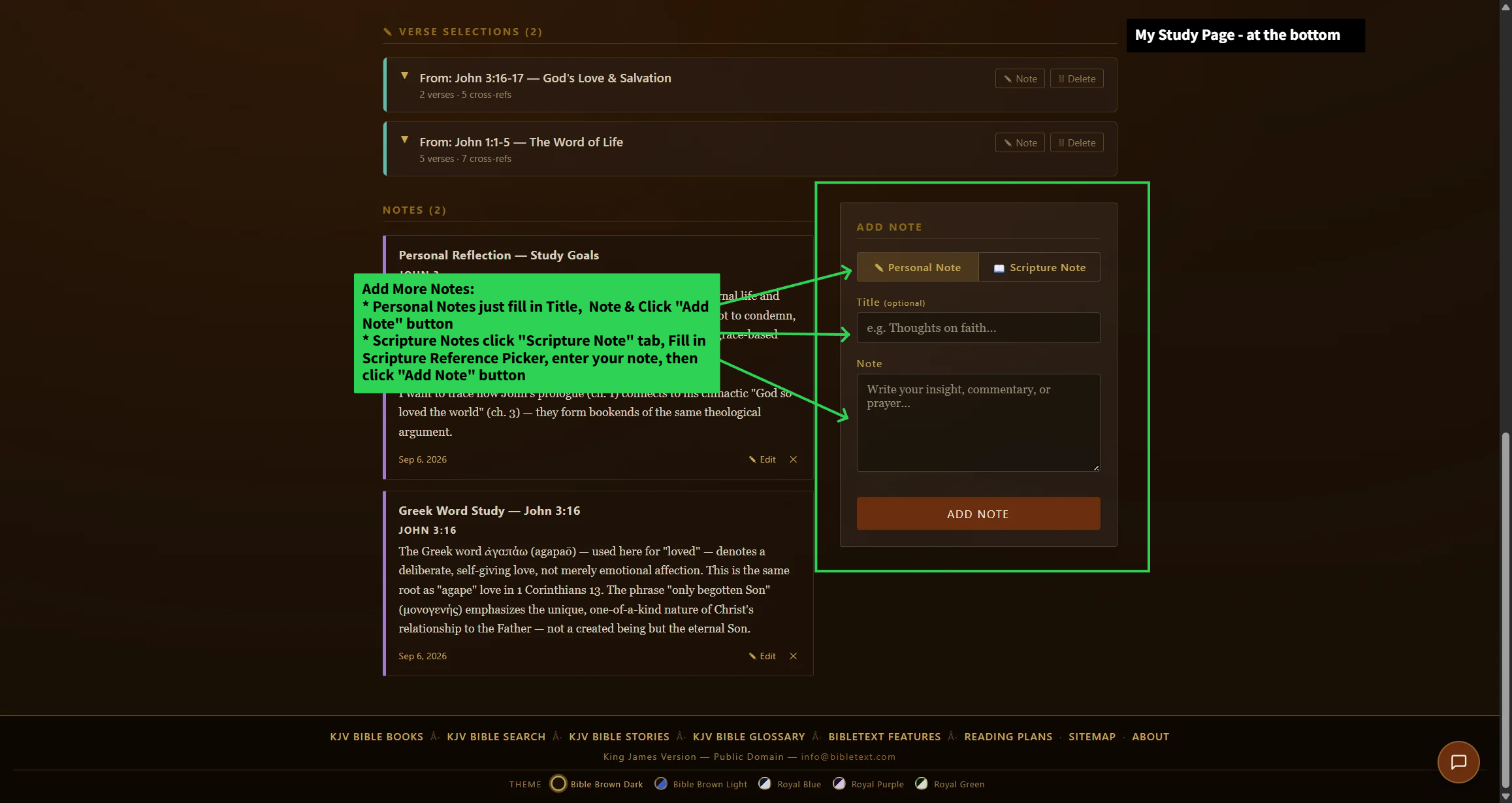 9. Personal & Scripture Notes tab — close-up of this tool
