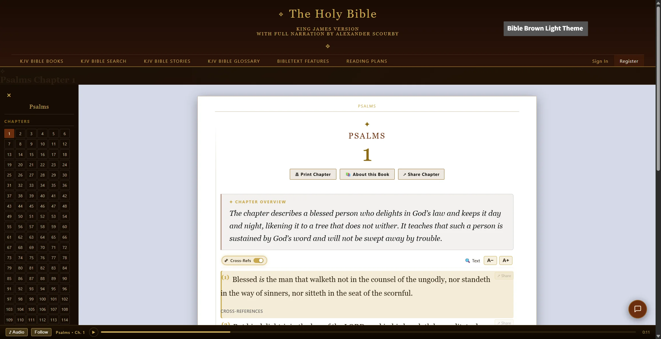 Bible Brown Light theme — the reading page