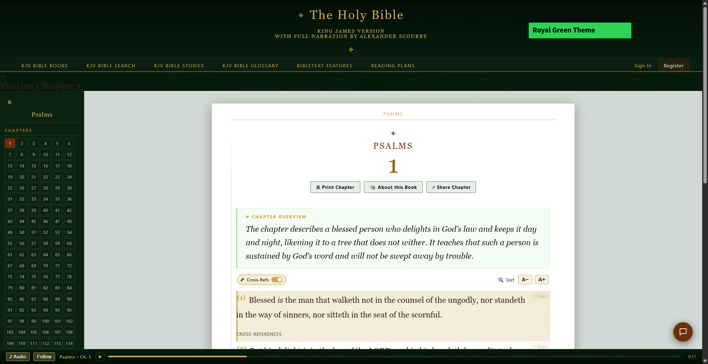 Royal Green theme — the reading page