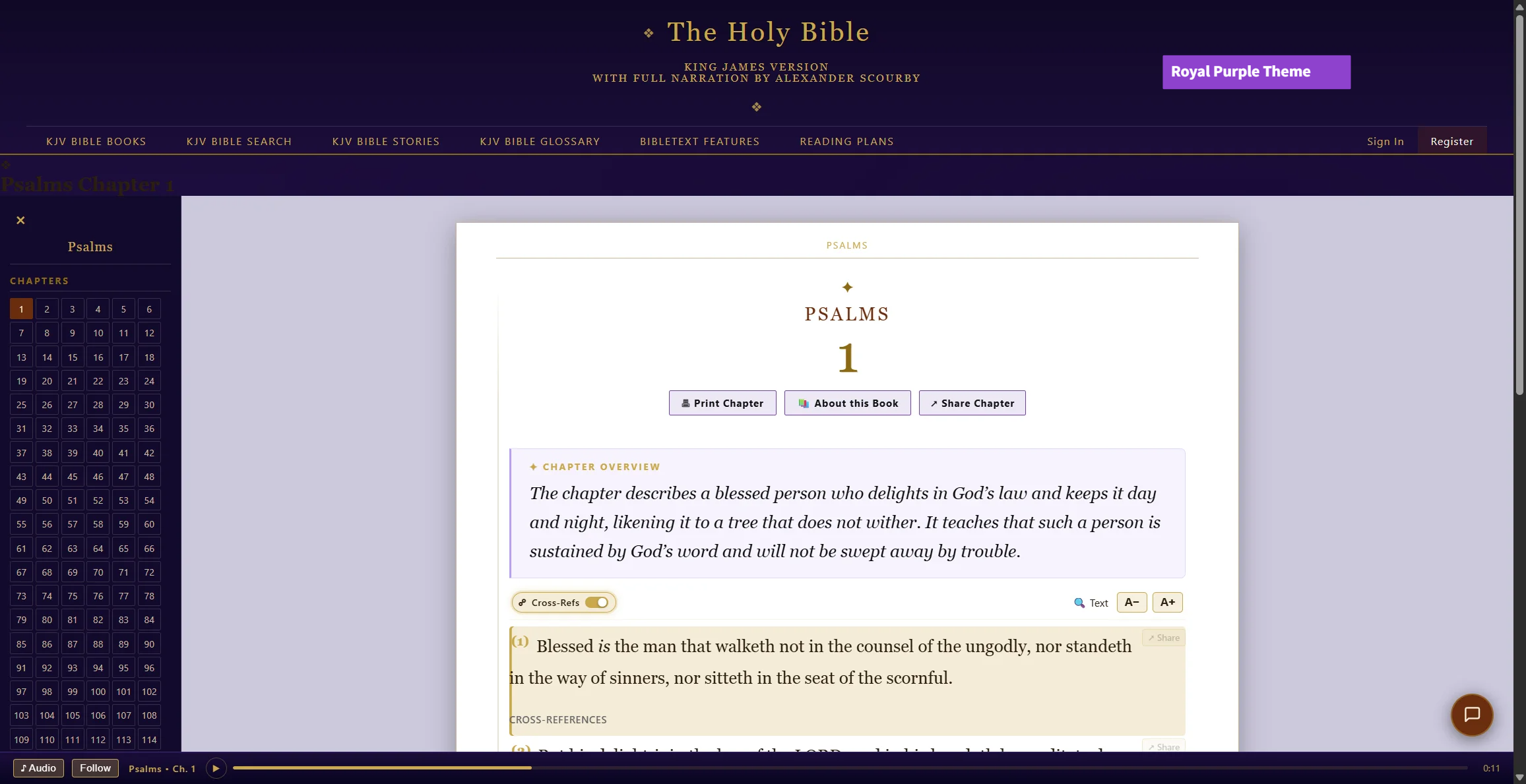 Royal Purple theme — the reading page